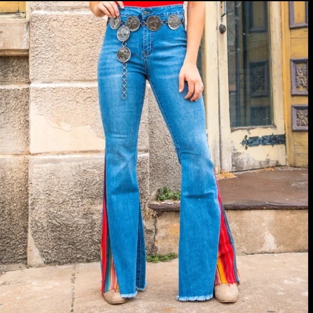 Lucky And Blessed Super Flare With Serape Insert Jeans